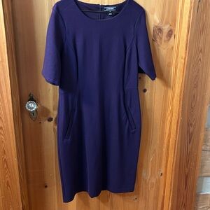Lands' End Deep Plum Short-Sleeve Midi Sheath Dress